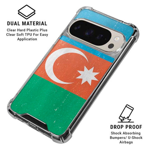Azerbaijan Flag Distressed Pixel 9 Pro XL Clear Case